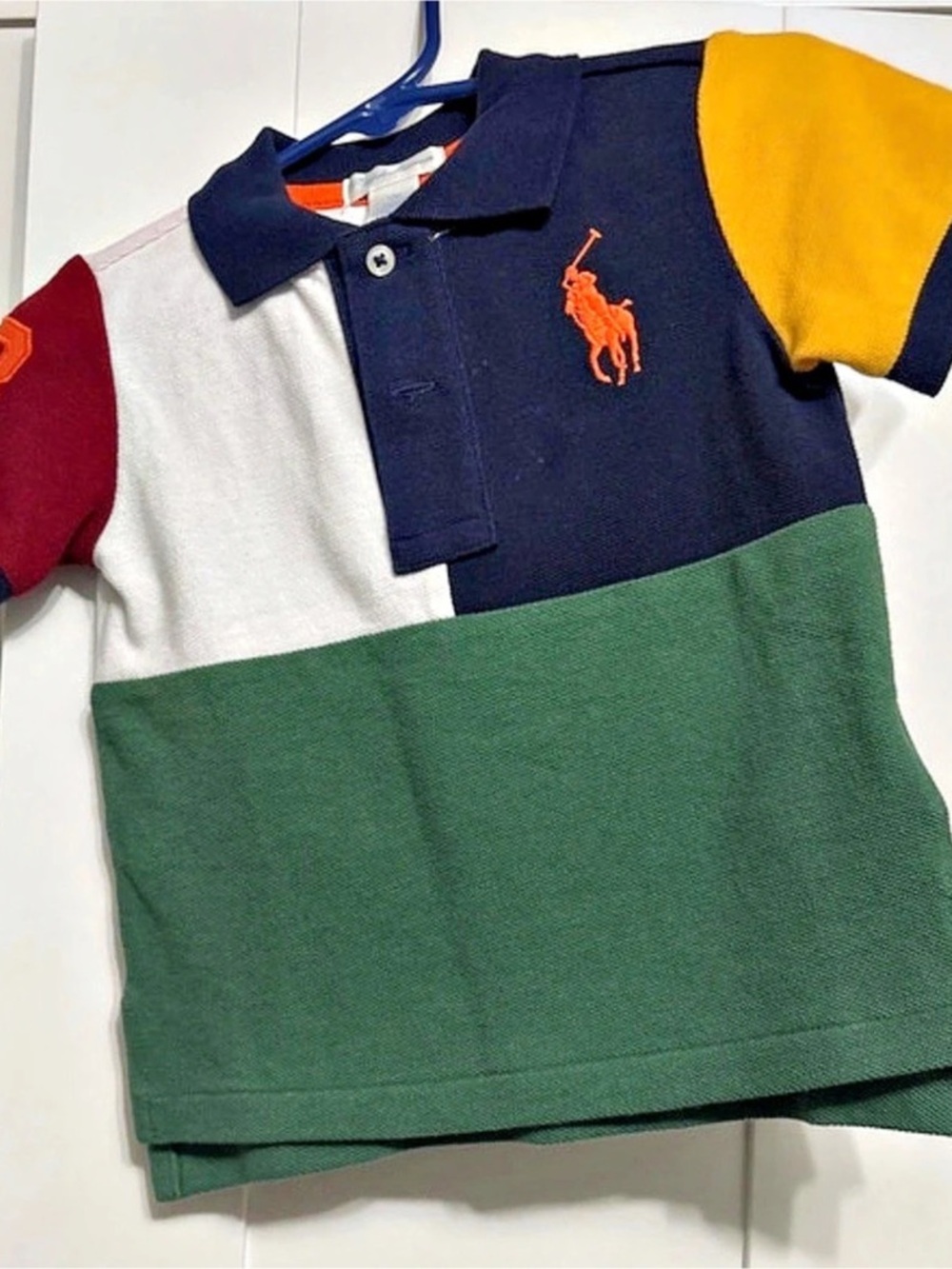 Ralph Lauren Kids Color Block Polo in Green & Blue Like New